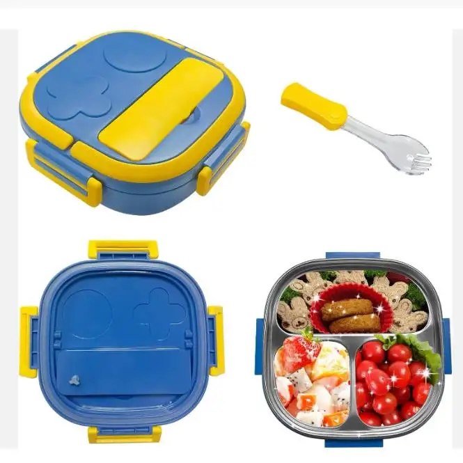 Tragbare Kinder-Brotdose Hitze beständiger auslaufs icherer Aufbewahrung behälter BP Free Kids Lunch Box Edelstahl Kinder karton Square