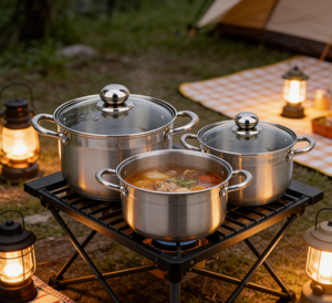 Casserole en acier inoxydable <span class=keywords><strong>Fissler</strong></span> 304, fabrication indienne, vente en gros, 6 pièces, ensemble de cuisine de qualité supérieure, casseroles à soupe et à bouillon - Product Image 5