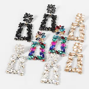 Fashion Dangle Earrings Women Luxury Sparkly Large Elegant Colorful Rhinestone Earrings