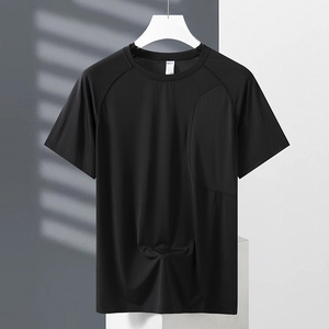 Logotipo personalizado de manga corta para hombre nueva camiseta de secado rápido para hombre nueva camiseta transpirable de seda helada para correr fitness deportes sueltos - Product Image 4