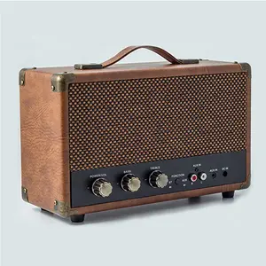 Lecteur mp3 Poignée de transport Haut-parleur portable en bois Retro Grille Blue Thoot Speaker