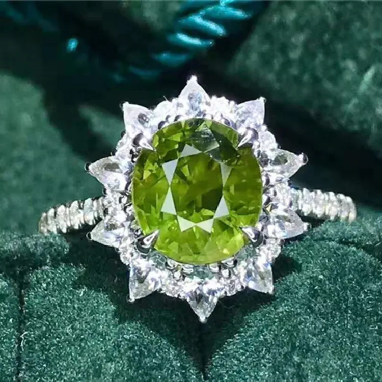 AIG Certified Rare Gemstone Ring 18k Gold Engagement Jewelry Wholesale 2.35ct Natural Green Sapphire Ring
