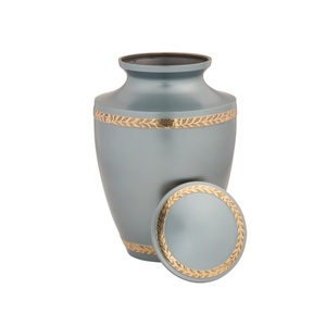Fournitures de funérailles à bande dorée grise, urne de crémation en laiton, pour adulte, gravée, pour cendres commémoratives, vente en gros - Product Image 1