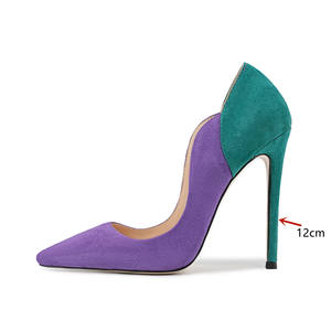 Mode grande taille 47 Sexy à talons fins femmes bout pointu talons aiguilles pompes Patchwork daim coupe large chaussures habillées sandales - Product Image 5