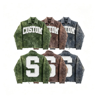 Vente en gros de manteaux en jean vintage personnalisés avec écusson brodé de printemps veste à glissière en jean surdimensionné pour le travail fermeture à glissière délavée pour hommes
