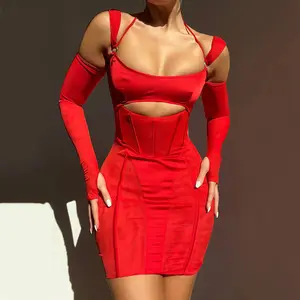 Kalte Schulter sexy aus geschnitten Mini kleid Mesh transparent heiße Club tragen Outfits für Frauen