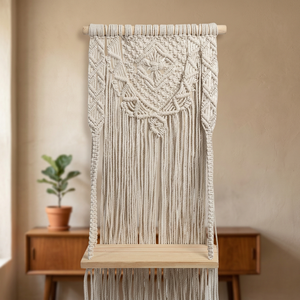 Décoration murale en macramé bohème écologique 100% coton avec barre en bois et franges pour salon, chambre, entrée, Noël - Product Image 2