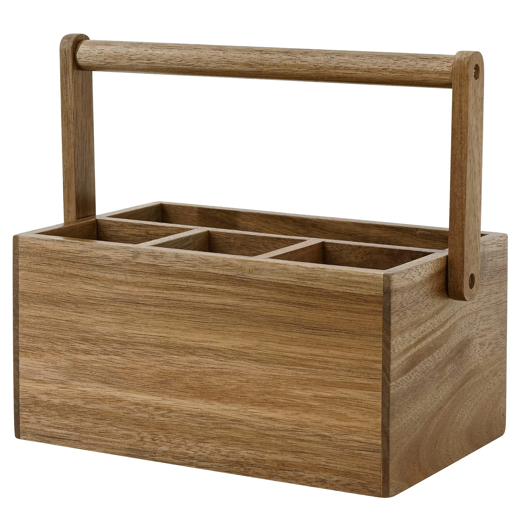 Acacia Silverware Caddy with Handle, Wooden Utensil Holder, Mulip-pose Organizer for Kitchen, Office, Bathroom, Bedroom