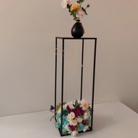 HY Centre de table de salle à manger Vase à fleurs Centre de table floral rectangulaire en métal Centre de table en fer sur pied noir