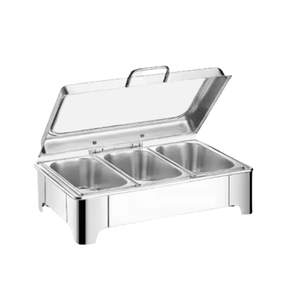 KUNTAI – Ensemble de chauffe-plats électrique de luxe 9L en acier inoxydable, <span class=keywords><strong>design</strong></span> rectangulaire doré, mode économie d'énergie, <span class=keywords><strong>chauffage</strong></span> à l'alcool pour hôtels - Product Image 1