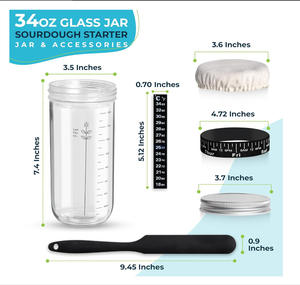 Kit en verre pour bocal de levain de 24 oz Syh198 avec bande de marquage, thermomètre, racloir et couvercle en tissu cousu – Vente en gros - Product Image 4
