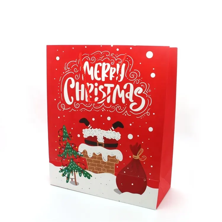Fabrica Personalizado Natal Ano Novo Embalagem Presente Sacos De Papel Imprimir Logotipo Apple Candy Pacote Compras Saco De Papel com Alça