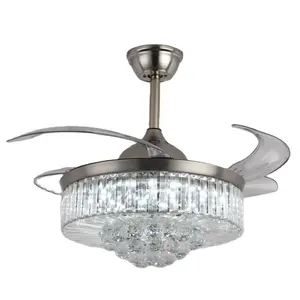 Luxury Ac Dc Designer chandelier lighting remote control home Crystal Gold Decorative Original Factory Ceiling Fan Lamp