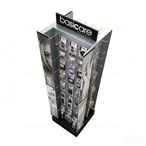 4-Sided <b>Rotating</b> Metal <b>Display</b> <b>Stand</b> with Pegboard & Hooks Modular Floor Rack for Makeup Brushes Hair Combs Salon Tools - Product Image 5