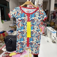 Combinaison bébé en viscose de bambou DH ODM Boutique, imprimé Groovy Americana Disco Duck patriotique, manches courtes, fermeture éclair, vêtements de détente pour tout-petits