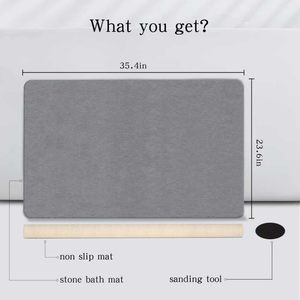 Tapis de bain gris super absorbant en diatomite, imperméable, séchage rapide, antidérapant, taille personnalisable, tapis de salle de bain moderne en pierre - Product Image 5