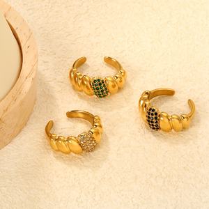 Wholesale Dainty Stainless Steel <b>Open</b> Adjustable <b>Rings</b> Zirconia 18K PVD Gold Plated Fashion Jewelry for Women Engagement Party - Product Image 2