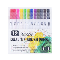 Ensemble de stylos marqueurs à double pinceau pour la coloration, 12 marqueurs colorés, marqueurs à pointe fine et stylo surligneur