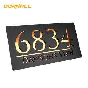 Números domésticos de aço inoxidável, fabricante personalizado, 304, com número de porta leve, rua, sinal de endereço