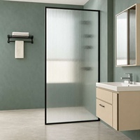 Porte de douche en verre trempé cannelé avec cadre en aluminium noir moderne