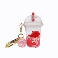 Vente en gros de tasses à thé Boba de dessin animé porte-clés en plastique acrylique liquide clé Chine pour voiture lait thé tasses thème porte-clés