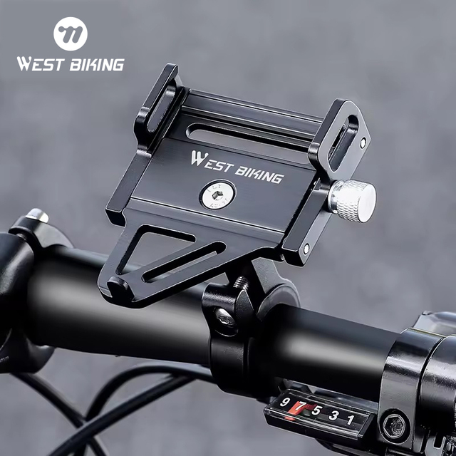 WEST BIKING Universal Aluminum Alloy Stable Bike Phone Bracket Stand Anti-slip Shake Off Adjustable Bicycle Mobile Phone Holder