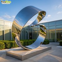 Escultura de Anillos Entrelazados de Acero Inoxidable, Pulida a Espejo, Arte Reflectante para Piscinas y Plazas Exteriores