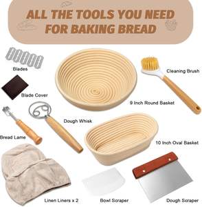 Juego de Regalo de Cesta para Fermentación de Masa Madre, 9 # 34; Redondo y 10 # ; Utensilios para Hornear Pan, Cestas Ovaladas con Cuchilla, Molde para Pan Danés, B - Product Image 5