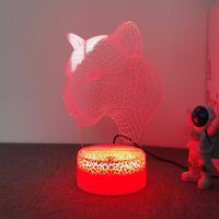 Veilleuse holographique 3D Affichage acrylique LED multicolore Animal Lion pour chambre de garçon