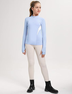 Veste équestre à séchage rapide pour enfants-Manches longues, trous pour les pouces, UPF50, style d'équitation à demi-fermeture éclair pour filles - Product Image 5