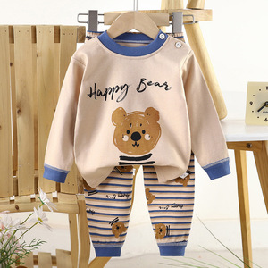 Ensemble de sous-vêtements décontractés pour enfants, motif dessin animé, en pur coton, <span class=keywords><strong>sweat</strong></span>-shirt et pantalon, pour garçons et filles, tenue d'intérieur chaude pour l'automne - Product Image 2
