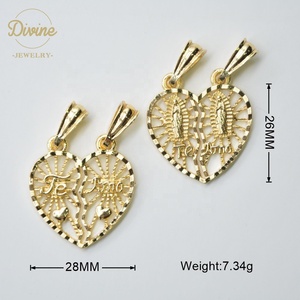 Neues Design Großhandel <span class=keywords><strong>TeAmo</strong></span> Gebrochenes Herz Anhänger 14k Gold Hohles Herz Anhänger Religiöser Jungfrau Maria Anhänger für Damen Schmuck - Product Image 2