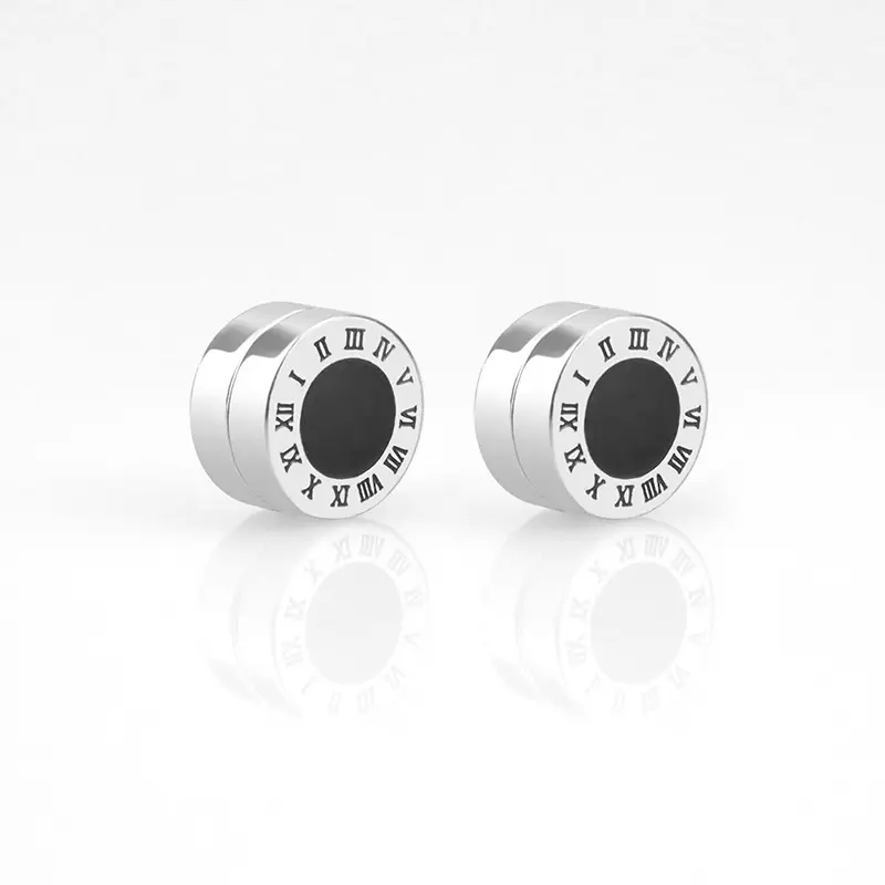 mens earrings Stainless steel plated titanium Roman digital clip stud non piercing magnetic earrings for men