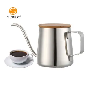 Pot à café en acier inoxydable avec col de cygne, couvercle en bois, oreilles pendantes à Long bec, utilisable à la main