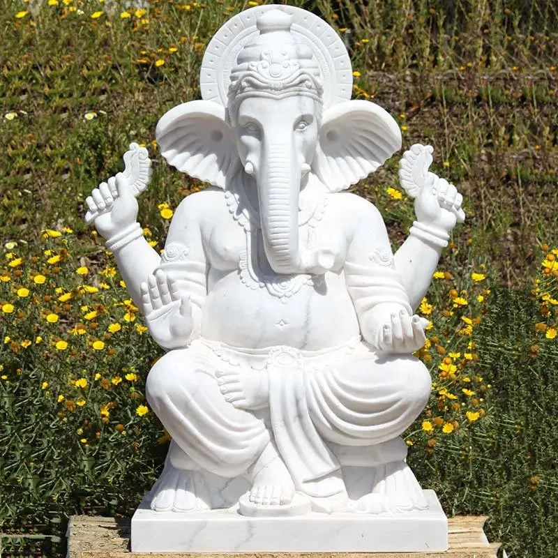 Lebensgroße weiße Marmor Hindu Gott Stein Ganesh Statue
