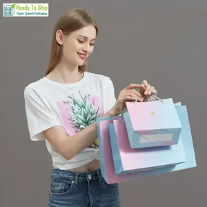 Custom popular pantone color printing bolsas papel kraft wedding favor door gift packaging flower paper bag with free logo
