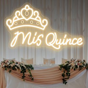 Letrero <span class=keywords><strong>de</strong></span> Neón 'Mis Quince Crown', Fondo para Fiesta <span class=keywords><strong>de</strong></span> Quinceañera, Letreros <span class=keywords><strong>de</strong></span> Neón Personalizados para Ventanas <span class=keywords><strong>de</strong></span> Boda, Pantalla Electrónica - Product Image 1