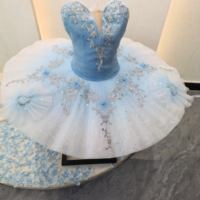 Gaun Tutu Balet Swan Lake Anak Tanpa Lengan dengan Renda Tulle Pancake untuk Anak Perempuan, Bahan Spandex/Polyester untuk Pertunjukan