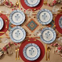 Service de table en céramique indigo tie-dye floral, vaisselle de cuisine, assiettes décoratives bohèmes, tasse, soucoupe, passe au micro-ondes et au lave-vaisselle