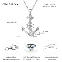 Bijoux Mossanite personnalisés VVS 2mm & 1.8mm & 1.5mm & 1.2mm Collier pendentif ancre en argent sterling 925 pour femmes avec certificat