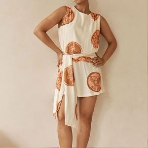 Robe courte décontractée à col rond sans manches à imprimé plage en gros, robe mini en rayonne et viscose sur mesure - Product Image 4