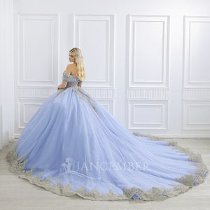 Vestido de Fiesta de Quinceañera Azul Cielo, Manga Regular, Bordado Natural, Apliques de Encaje, Vestido de Gala Largo Hasta el Suelo para Quinceañeras - Product Image 3