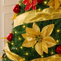 Arbre de Noël artificiel pré-éclairé Ownerparty de 6 pieds et 7 pieds avec ruban doré et poinsettia, lumières LED chaudes, décoration de Noël de luxe