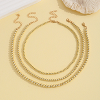 Ensemble de colliers à perles dorées, 3 tailles, chaîne à maillons tendance, bijoux en métal poli, cadeau unisexe