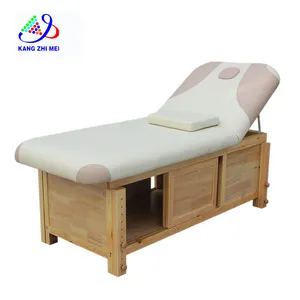 Cama de massagem com quadro de madeira, edição, cama ajustável de massagem em jade térmica