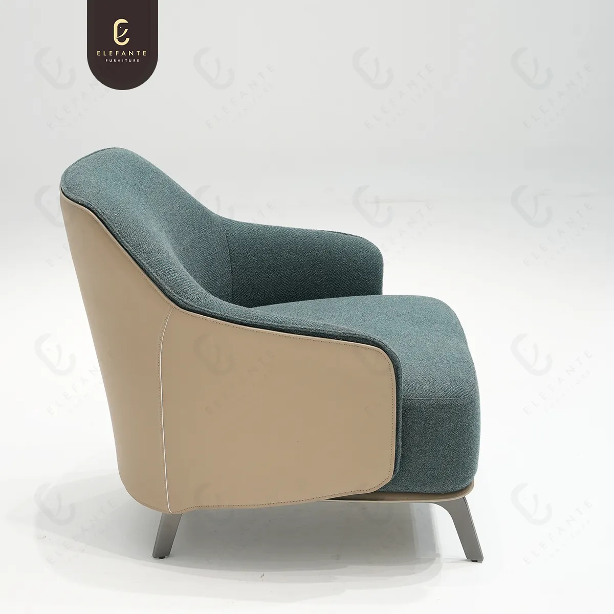 Fauteuils résidentiels de couleur moderne avec dossier en cuir triste Fauteuil vert foncé Fauteuil de salon en tissu au design italien