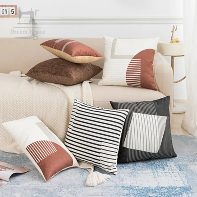 Al Por Mayor Fundas De Almohada Amazon New Home Pu Leather Stitching Canvas Stripe Pillowcase Sofa Car Cushion