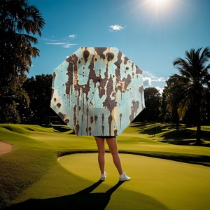 68 Inch Straight Golf <b>Umbrella</b> Auto Open Windproof Double Canopy UV Protection Fiberglass Frame Custom Logo Printing - Product Image 4