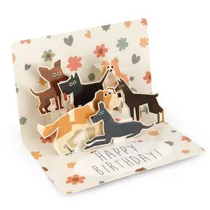 Wholesale New Creative Fancy Handmade Crafts Personalized Designs Birthday 3D Dog Pop Up Greeting Cards With Envelopes