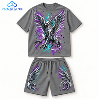 Ensemble streetwear deux pièces pour homme personnalisé : T-shirt respirant en mélange de coton tricoté avec motif Liquid Chrome Griffin et short à cordon de serrage